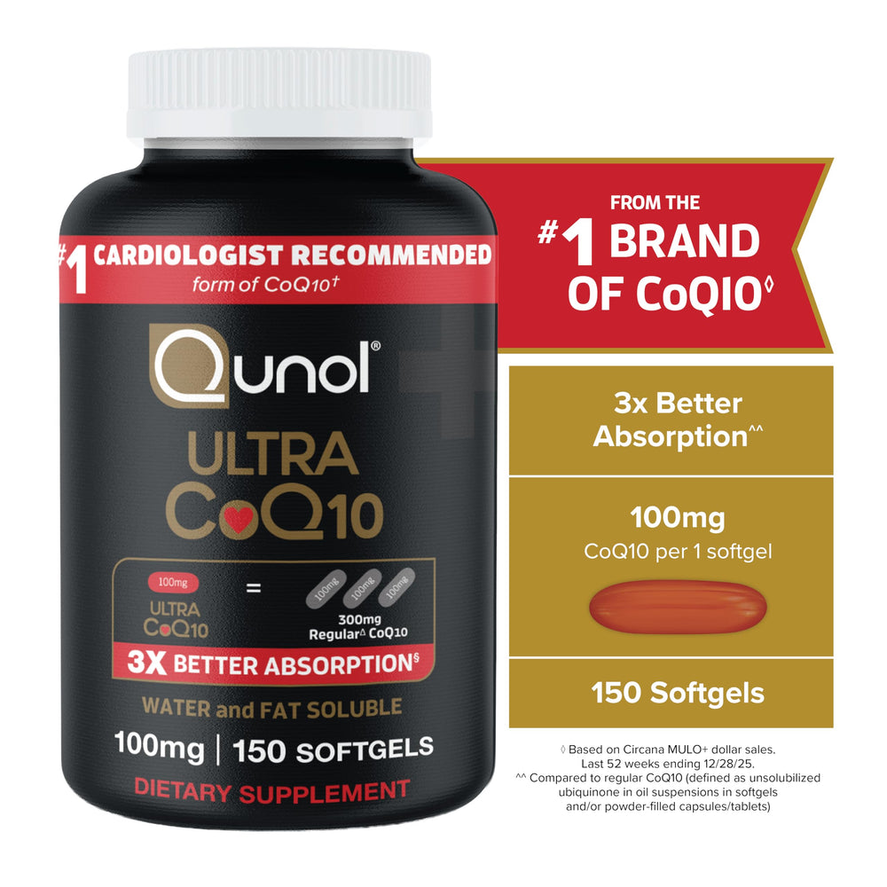 Qunol etiqueta nutricional enfocada para ver dosis y concentración