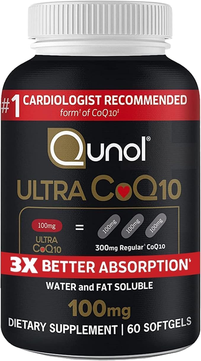 Qunol envase frontal mostrando 60 softgels y absorción mejorada