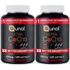 Qunol frasco frontal mostrando 240 softgels y beneficio de suministro prolongado