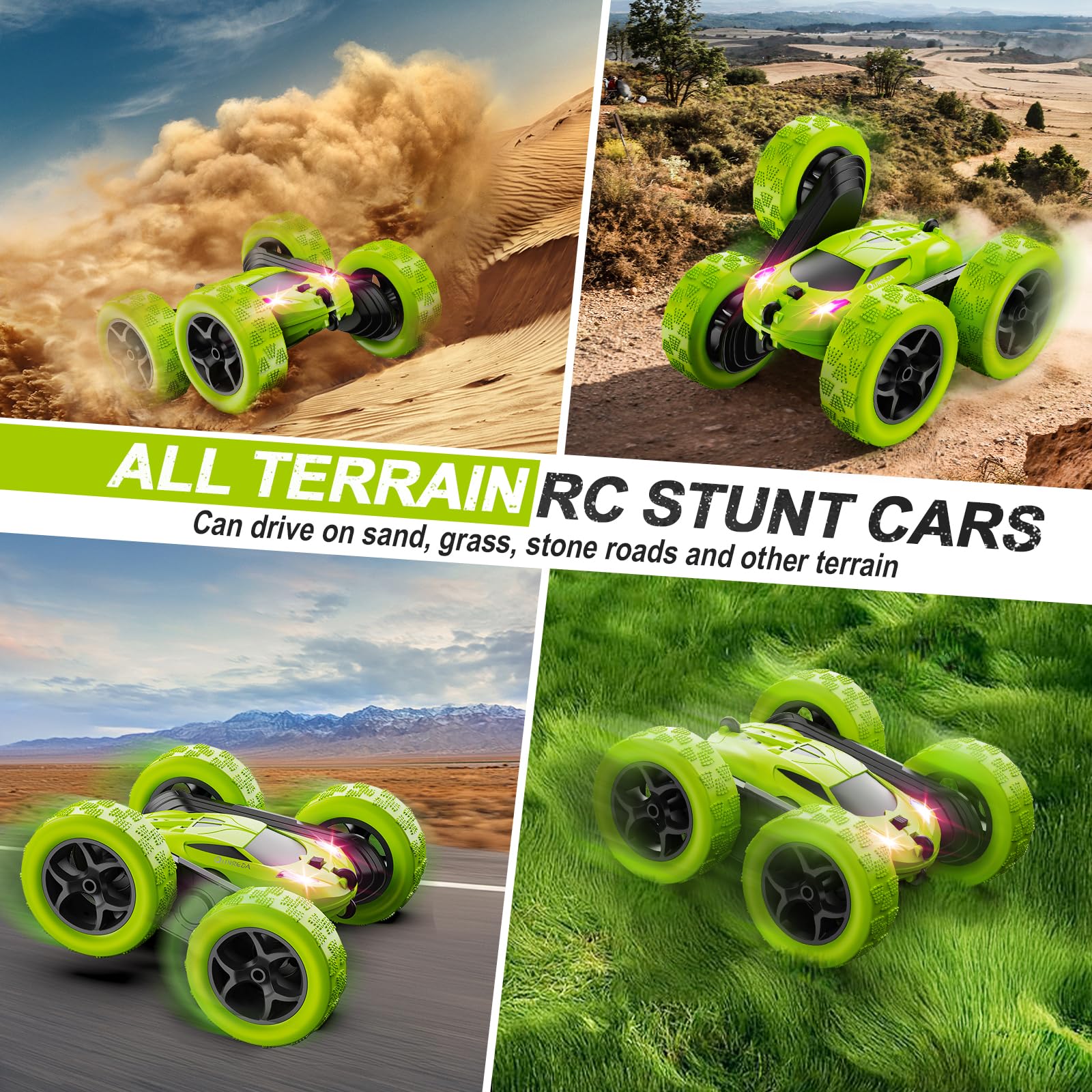 QUNREDA coche realizando giro de 360° demostrando acrobacias seguras