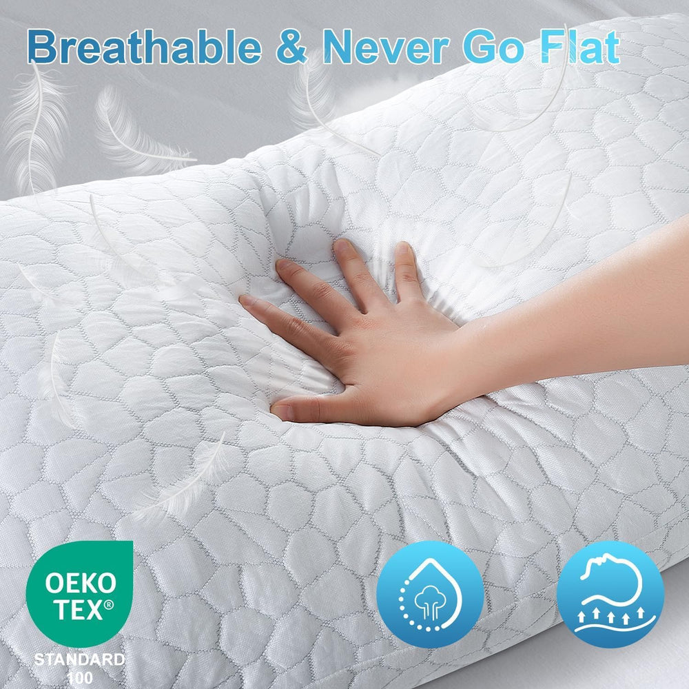 QUTOOL almohada King junto a cama para referencia de tamaño