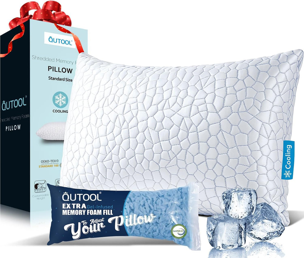 QUTOOL front view showing pillow and cool dual-sided cover for temperature control