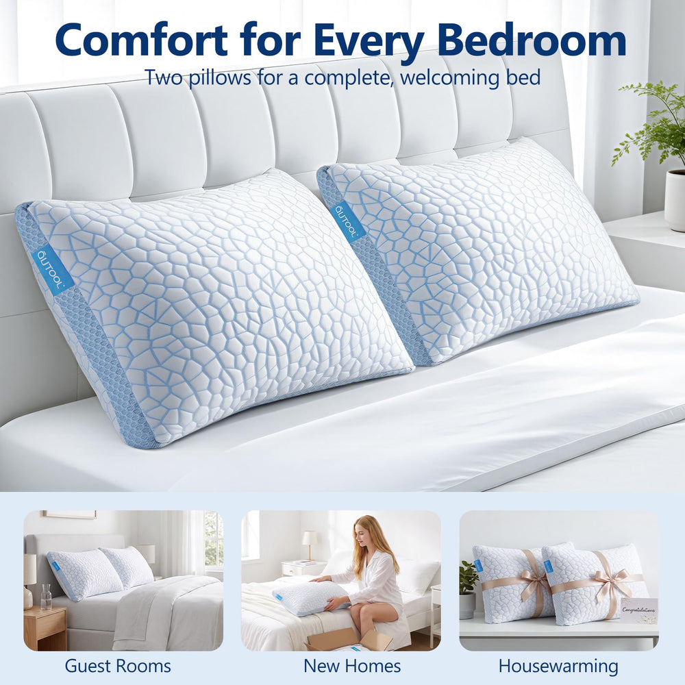 QUTOOL almohadas colocadas en cama creando un ambiente de descanso fresco