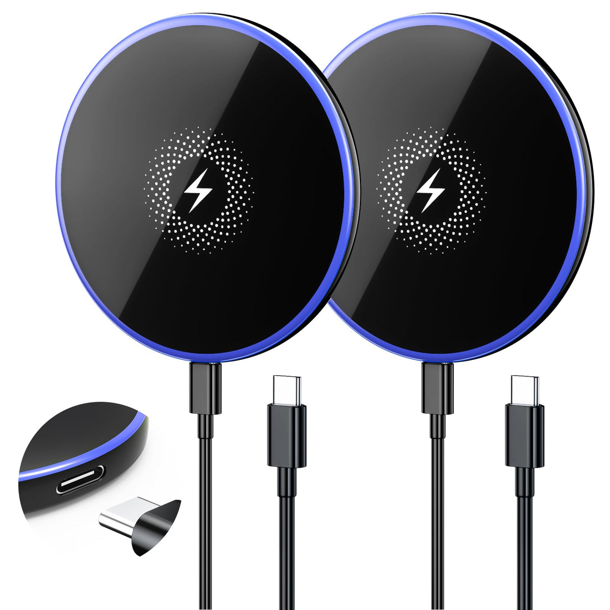 QUZUDN pack frontal mostrando dos cargadores magnéticos y cable de 6 pies para comodidad