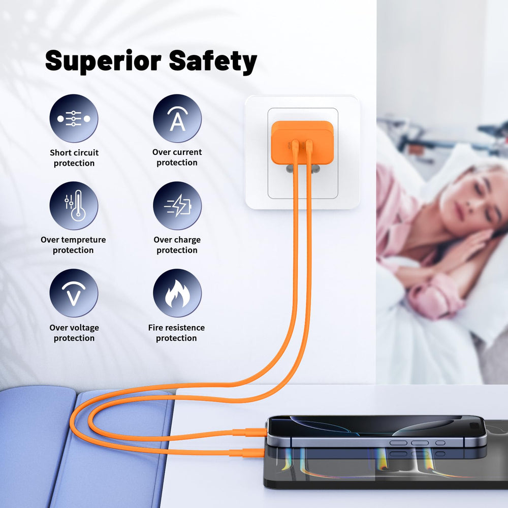 QZIIW cargador en uso sobre escritorio cargando teléfono y tablet