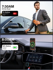 QZVOO cargador en uso con teléfono y GPS mostrando carga estable durante viajes