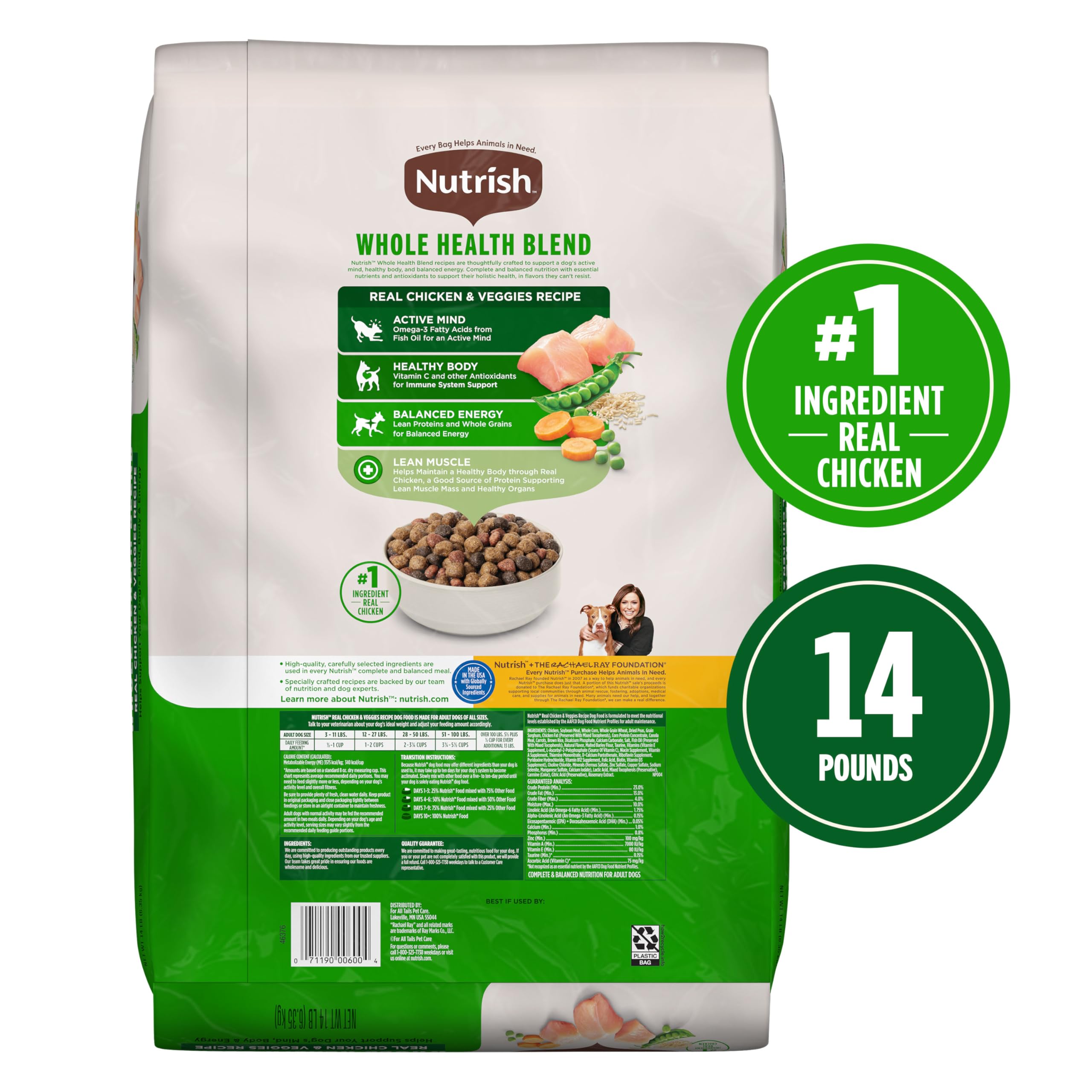 Rachael Ray Nutrish detalle de la etiqueta con ingredientes clave visibles
