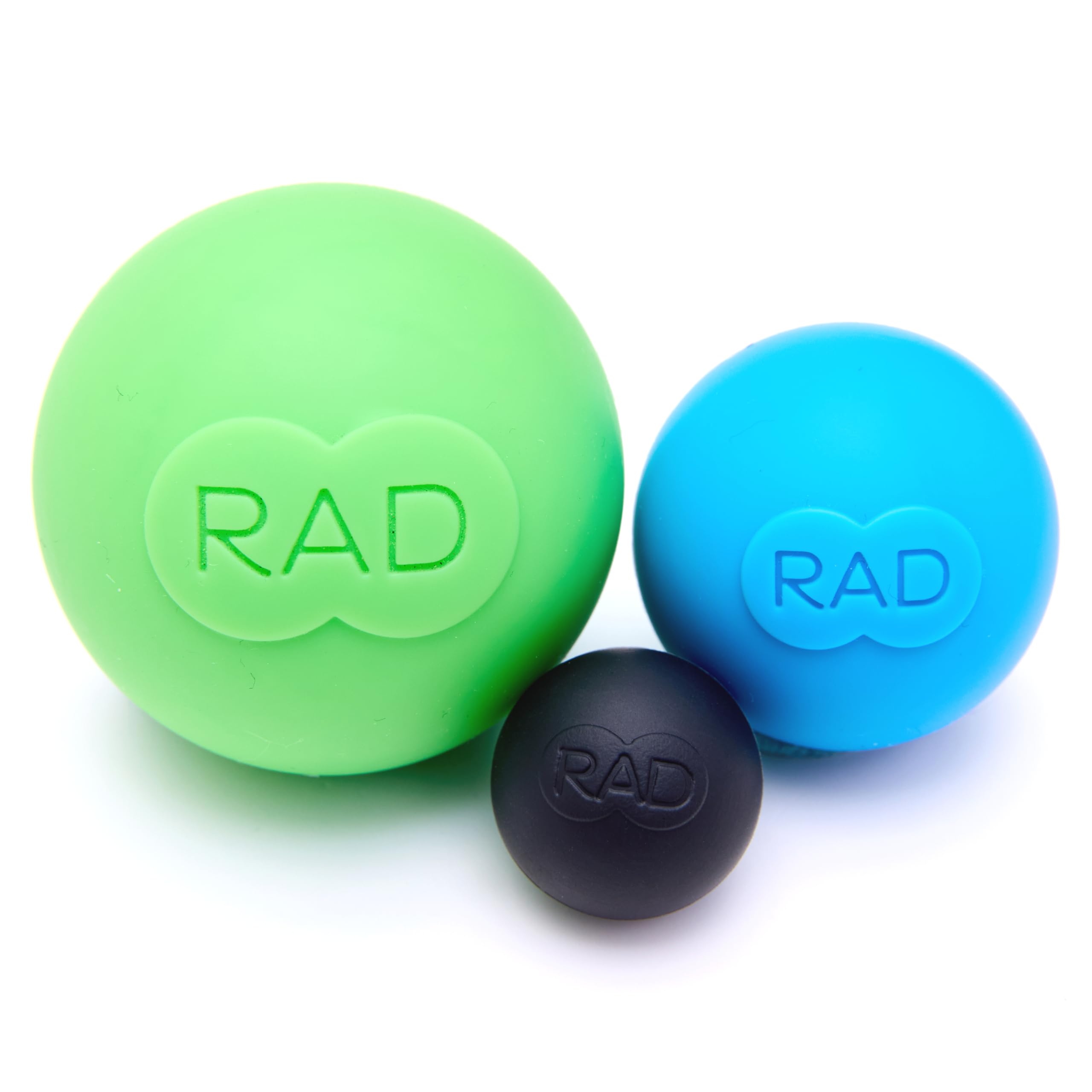 RAD pelotas frontales del set mostrando tres colores y portabilidad