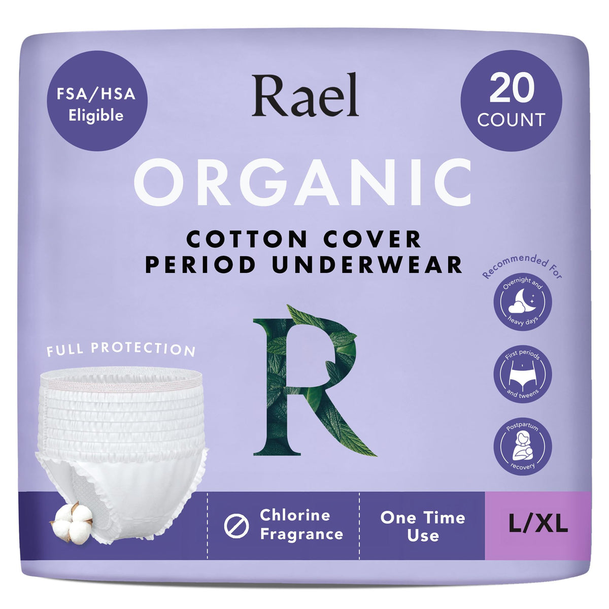 Rael imagen frontal del paquete L-XL mostrando 20 unidades y utilidad práctica