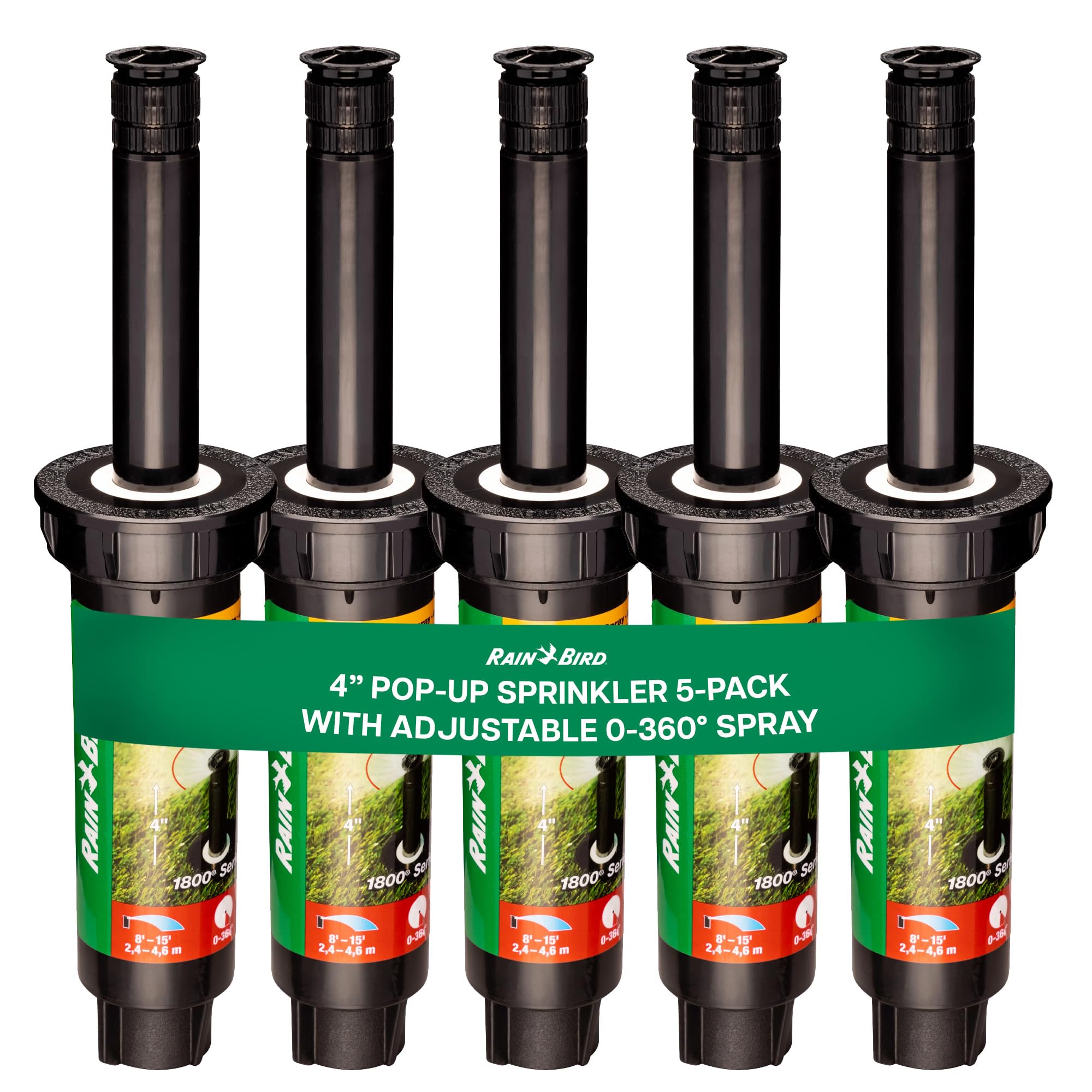 Rain Bird front packaging showing five 1804VAN heads and benefits