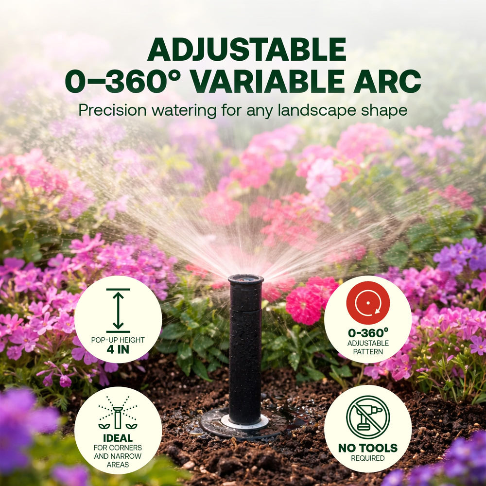 Rain Bird pop-up fully extended showing 4-inch height for compact areas