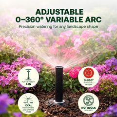 Rain Bird pop-up fully extended showing 4-inch height for compact areas