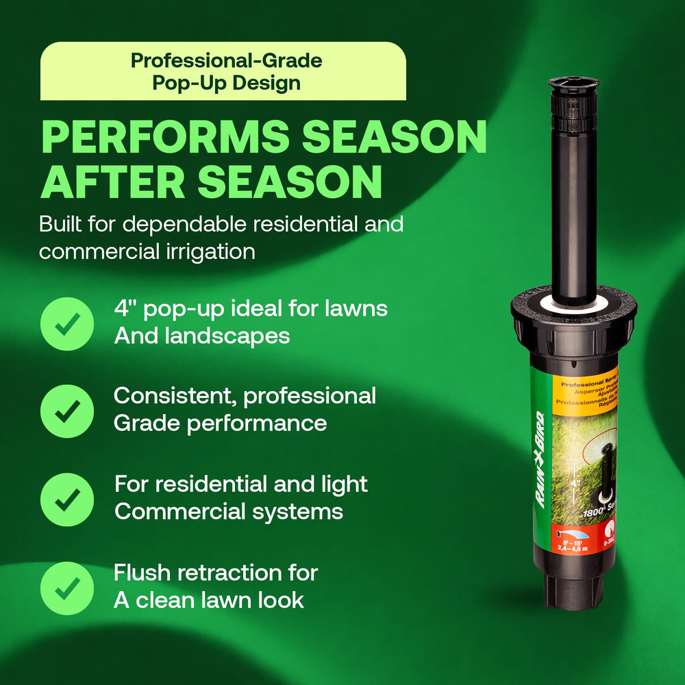Rain Bird nozzle close-up showing adjustable collar and easy grip