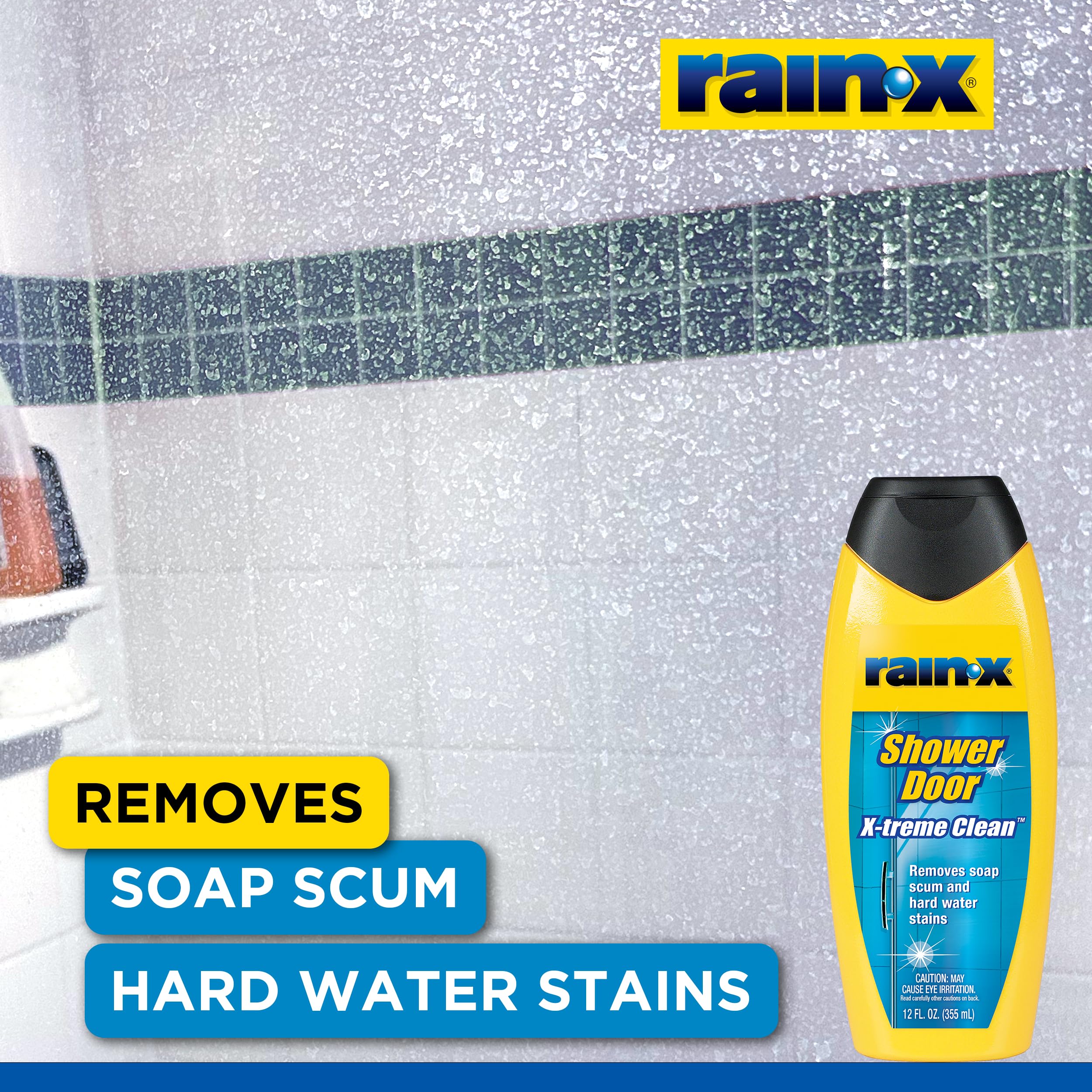 Rain‑X en baño estilizado mostrando resultado brillante y protección previa
