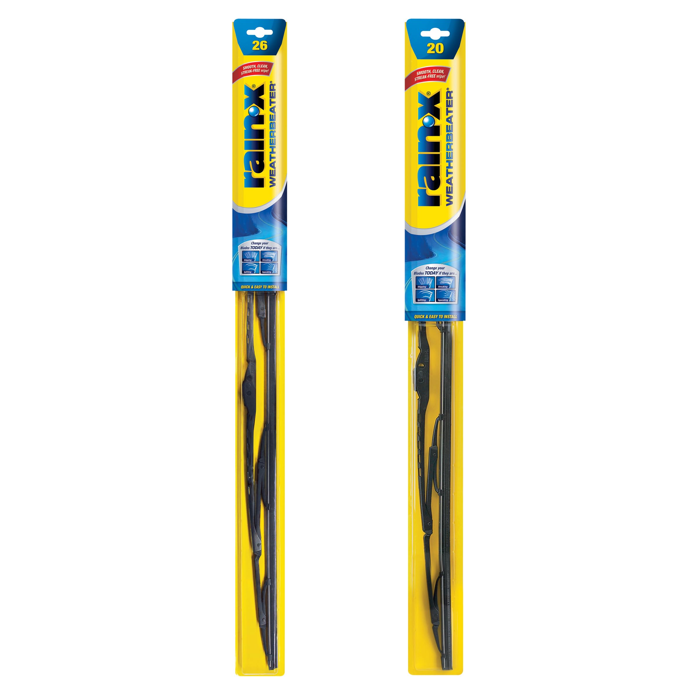 Rain‑X frontal del empaque del pack 26" y 20" mostrando compatibilidad