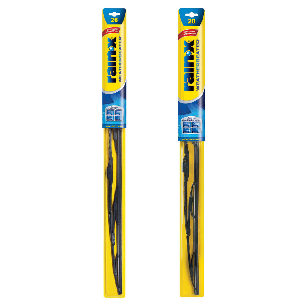 Rain‑X frontal del empaque del pack 26" y 20" mostrando compatibilidad