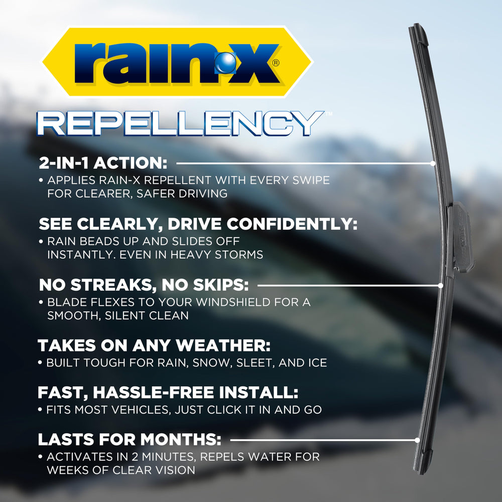 Rain‑X primer plano de la goma de la escobilla mostrando ajuste y durabilidad