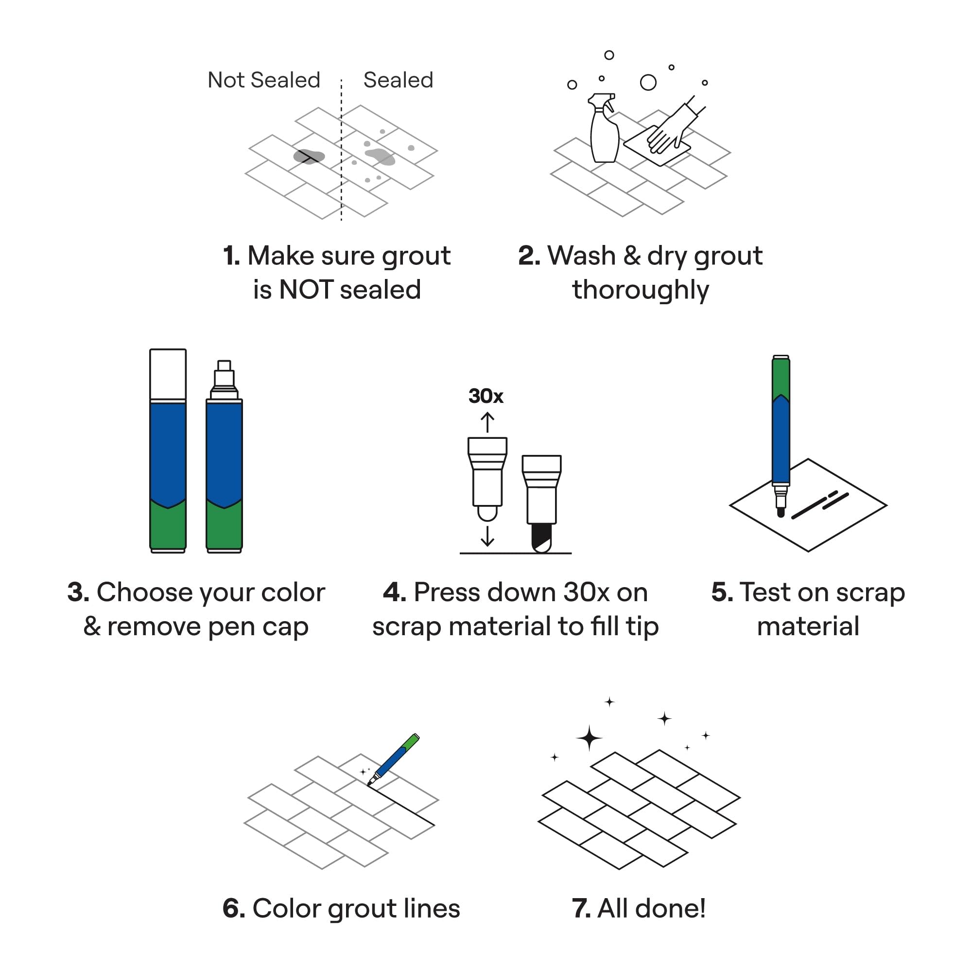 Rainbow Chalk grout before and after comparison showing brighter grout instantly