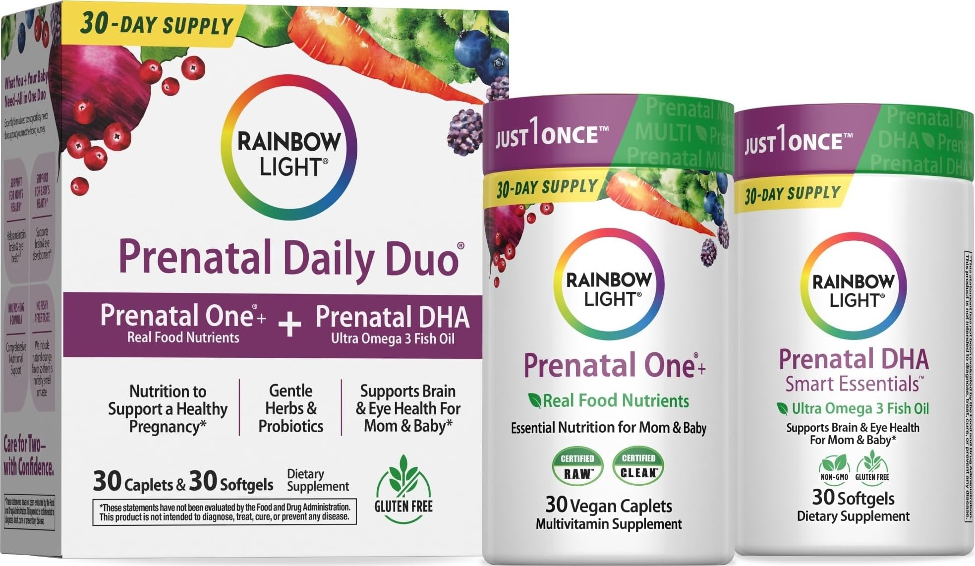 Rainbow Light empaque frontal mostrando el kit prenatal y beneficios visibles