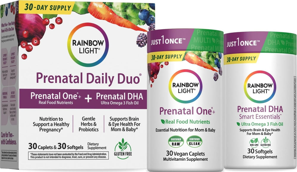 Rainbow Light empaque frontal mostrando el kit prenatal y beneficios visibles
