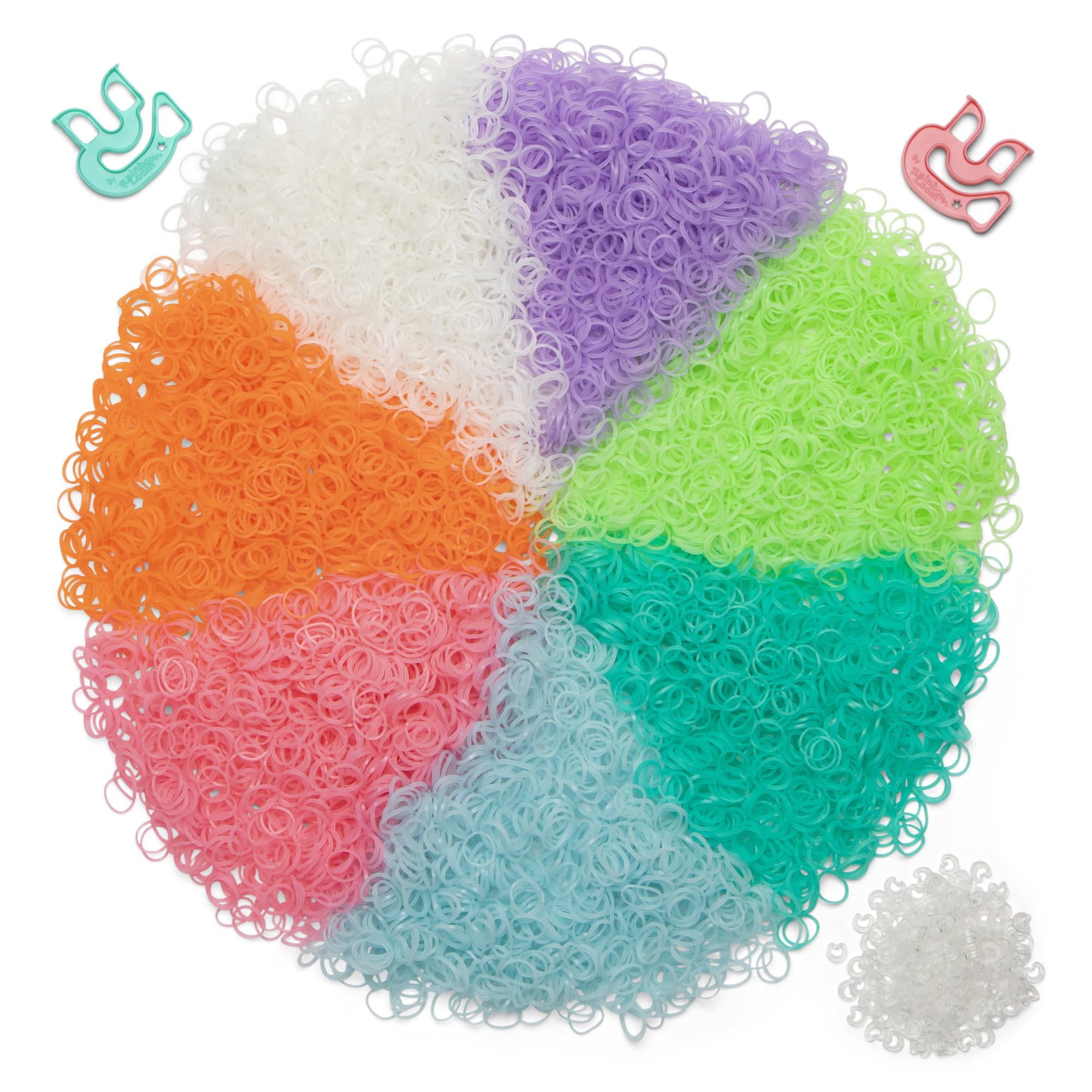 Rainbow Loom comparación de tamaño del cofre con una mano para referencia de escala