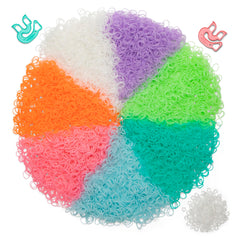 Rainbow Loom comparación de tamaño del cofre con una mano para referencia de escala