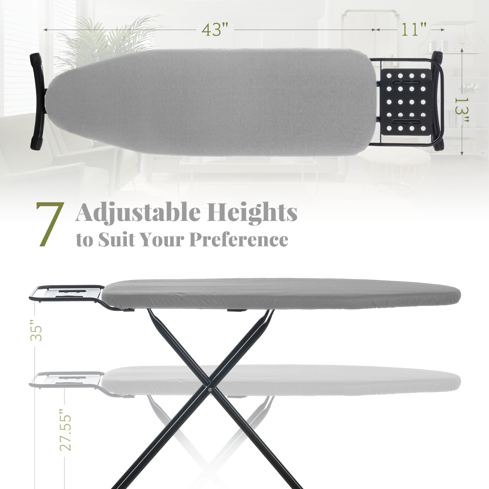 RAINHOL ironing board folded flat for compact storage and space-saving benefit