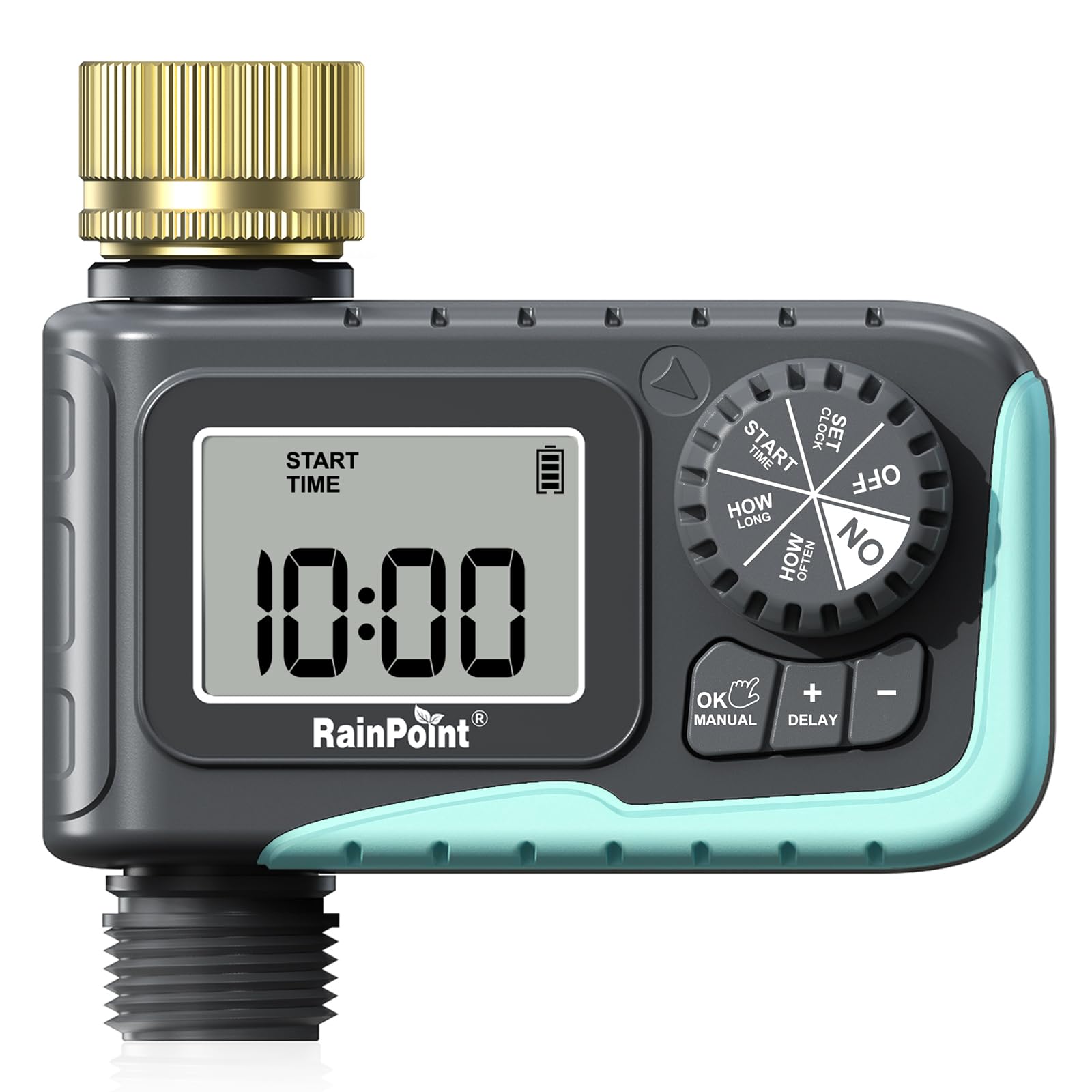 RAINPOINT front view of timer showing compact design and clear labeling for easy setup