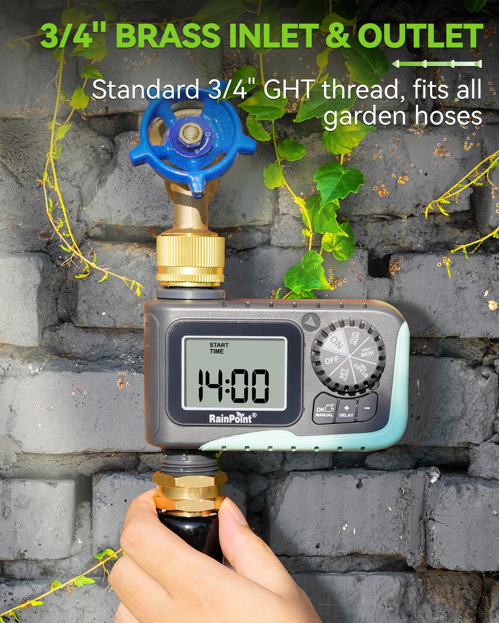 RAINPOINT integrated with sprinkler in a yard showing automated watering convenience
