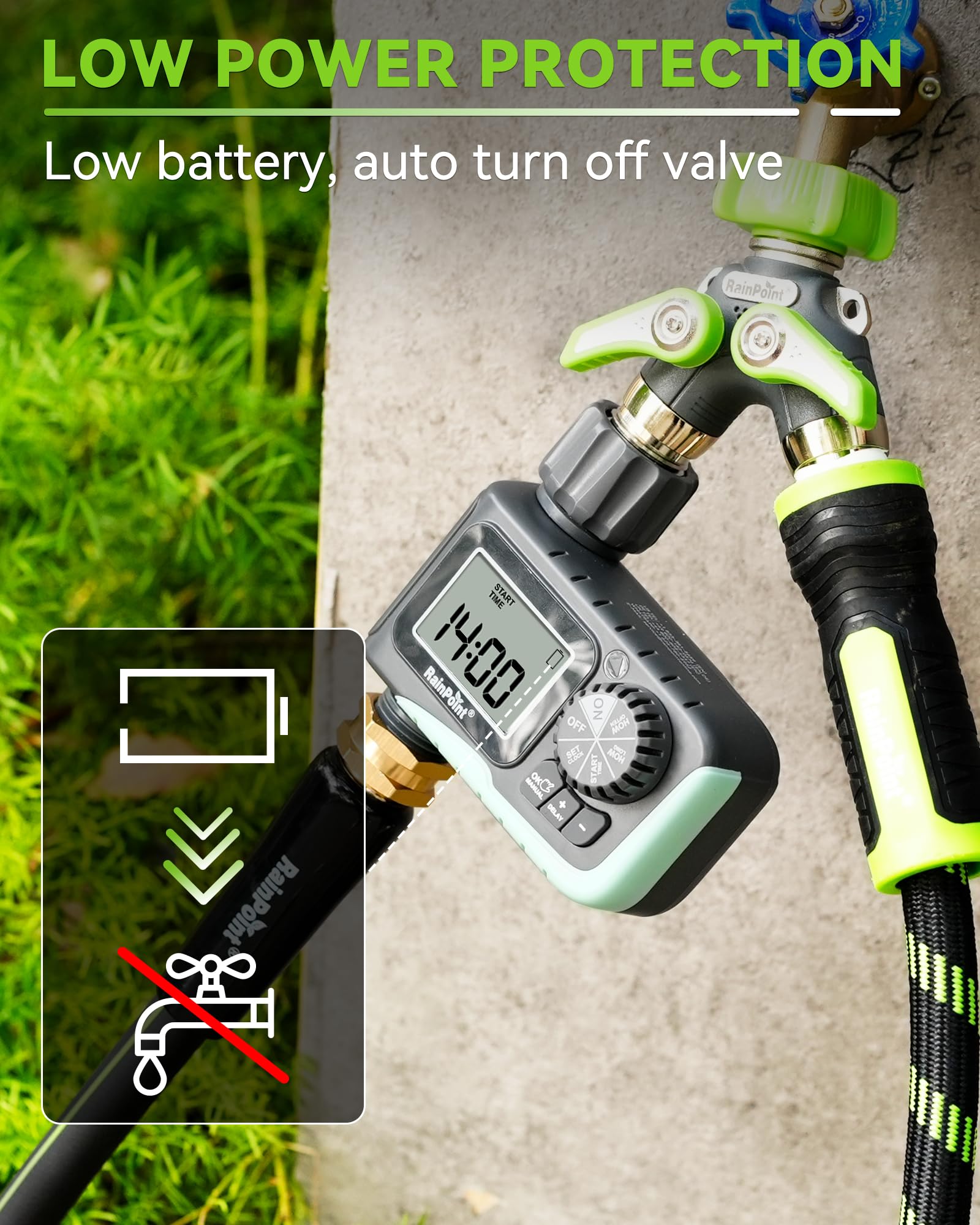 RAINPOINT lifestyle patio and lawn scene showcasing reliable outdoor irrigation