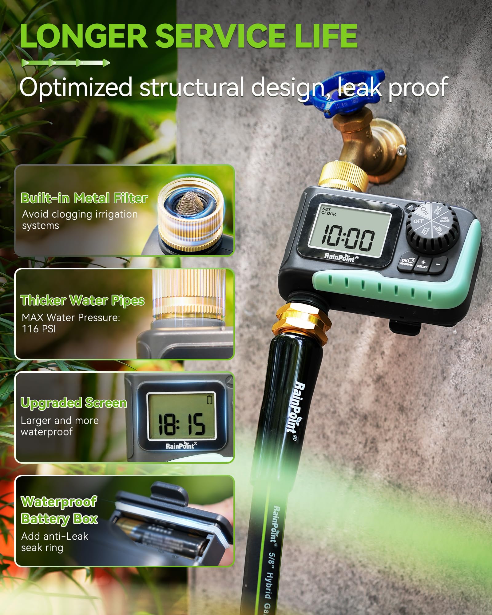 RAINPOINT held in hand to show scale and portability for gardeners and homeowners