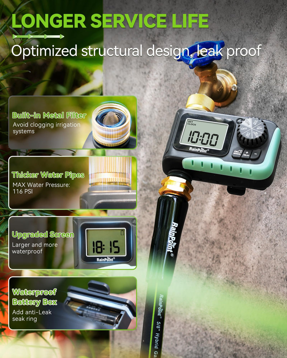 RAINPOINT held in hand to show scale and portability for gardeners and homeowners