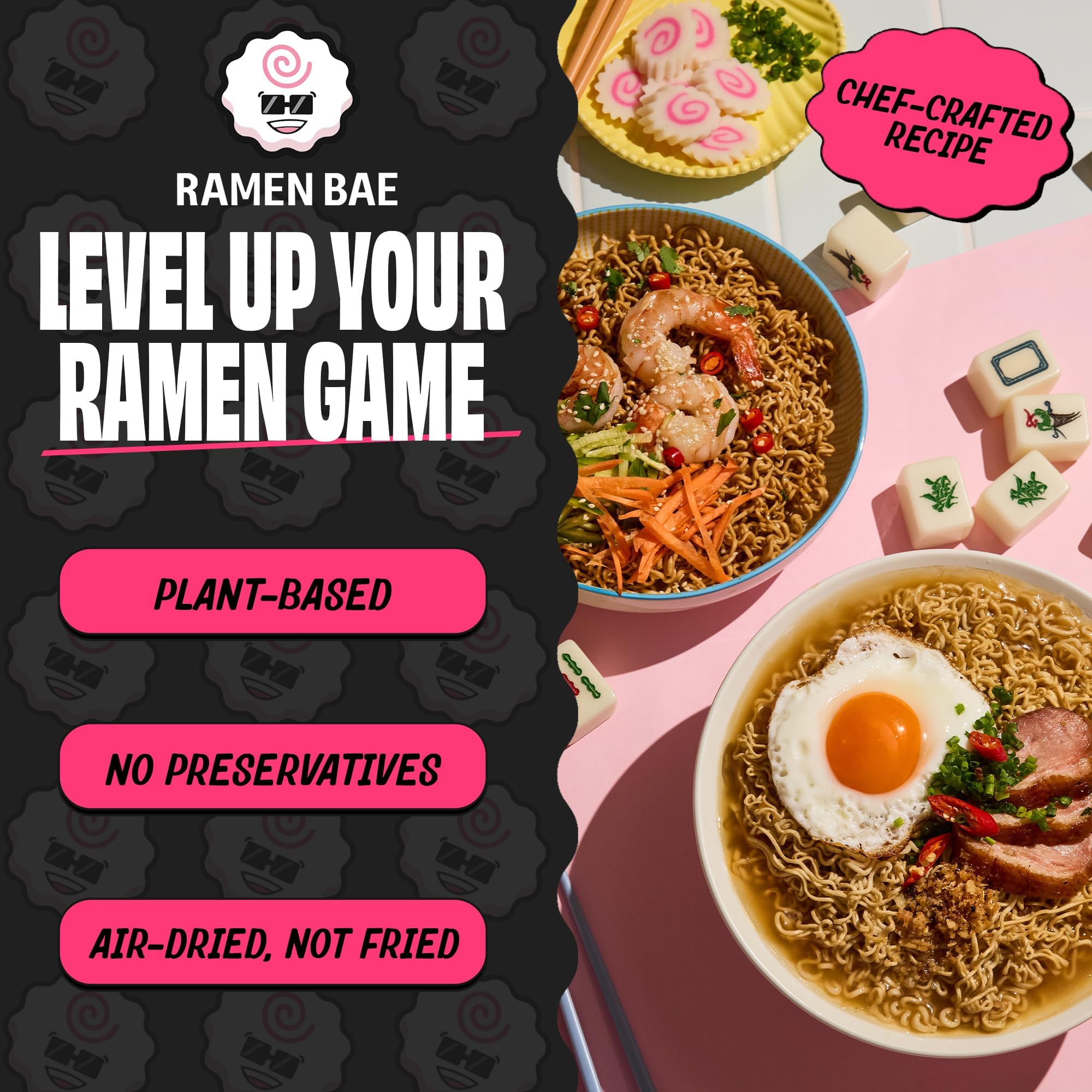 Ramen Bae comparación de tamaño del paquete para referencia de porción