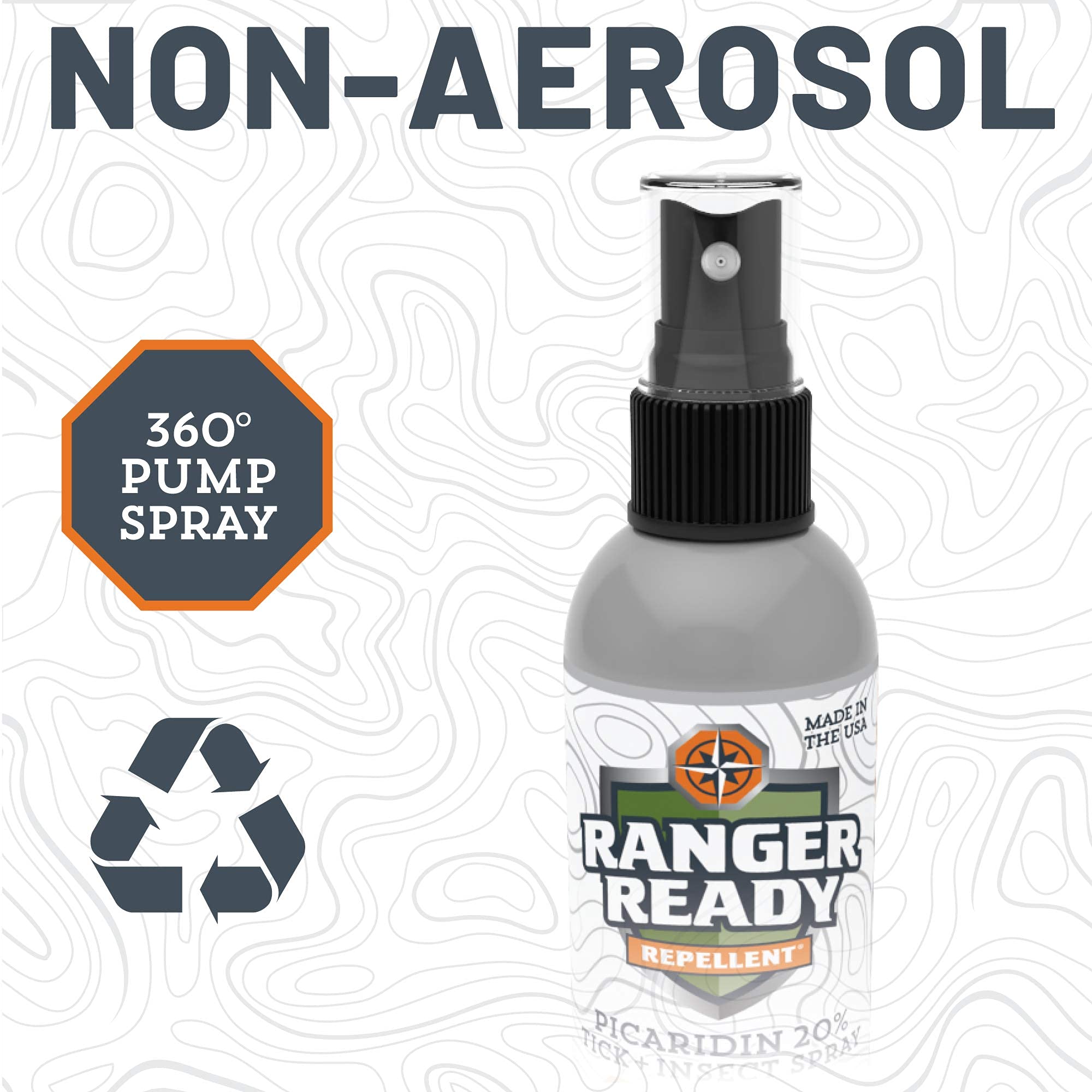 Ranger Ready comparación de tamaño 3.4 oz junto a objetos de viaje