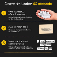 Ransom Notes jugadores construyendo frases con imanes y riendo juntos