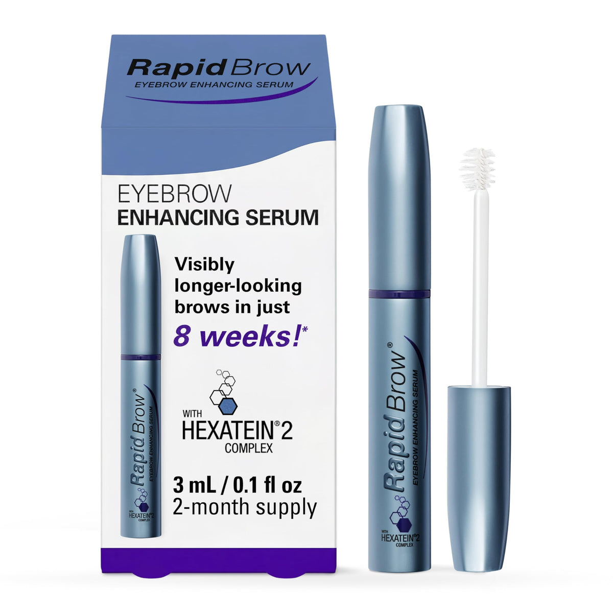 RapidBrow envase frontal 3 mL que muestra diseño y tamaño práctico