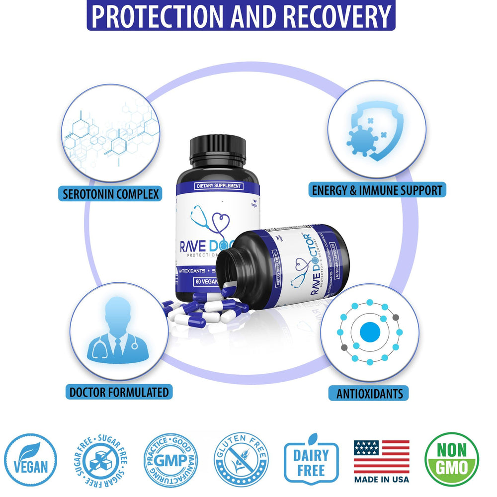 Rave Doctor etiqueta con información nutricional y dosis clara