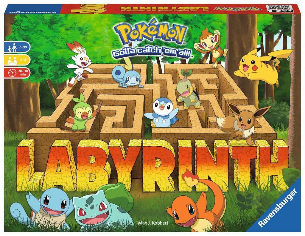 Ravensburger caja frontal del Labyrinth Pokémon mostrando los personajes, ideal para regalo