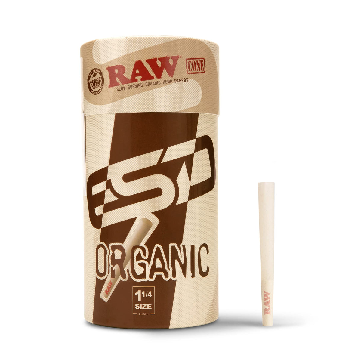 RAW frente del empaque mostrando 100 conos y beneficios portátiles