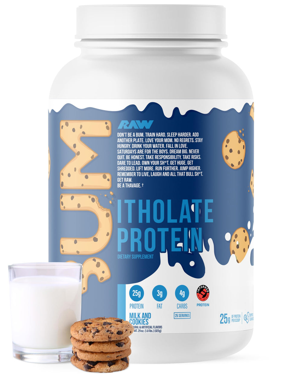 RAW frente del envase mostrando marca y sabor Milk & Cookie, ideal para identificar producto