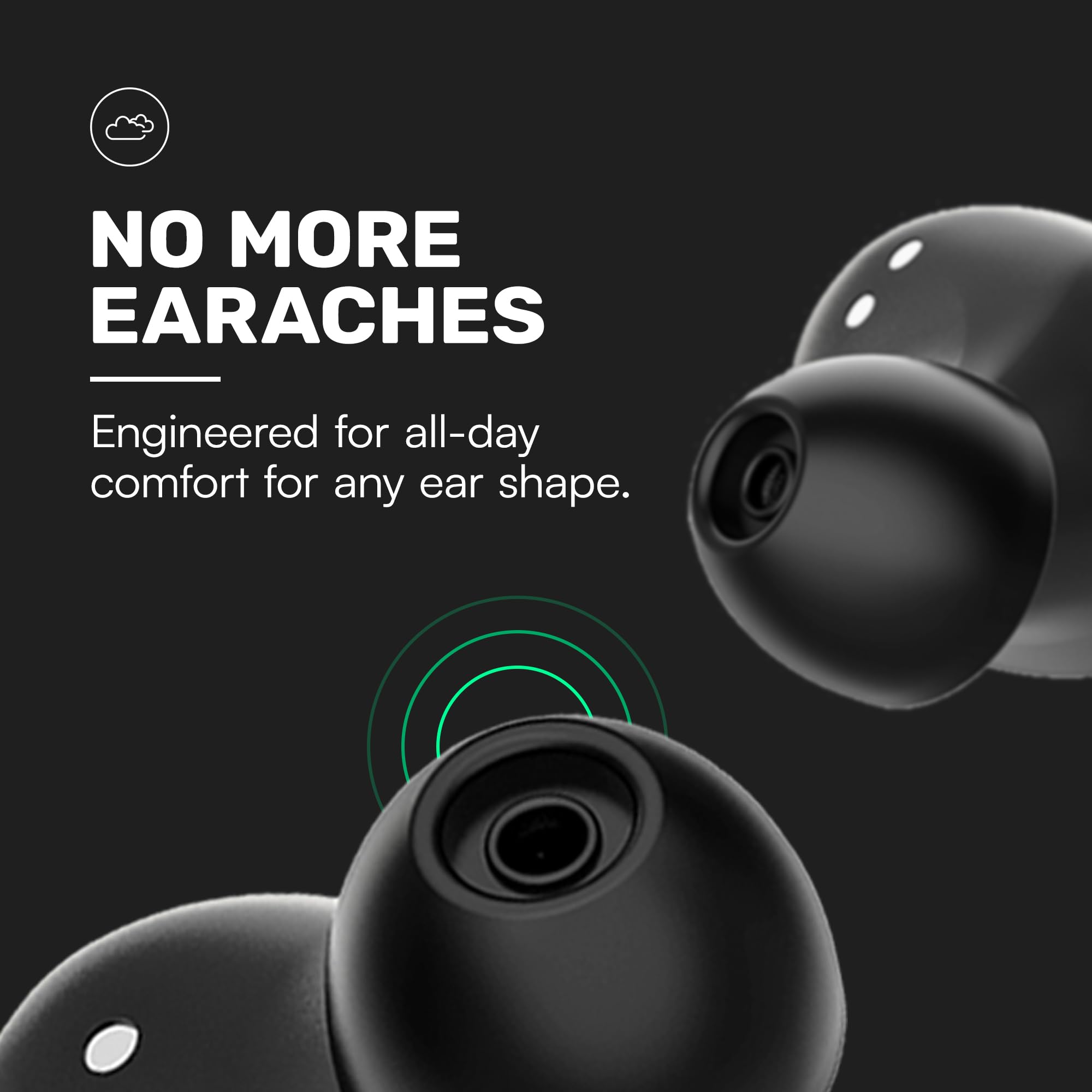 Raycon panel táctil visible para controlar música y llamadas fácilmente