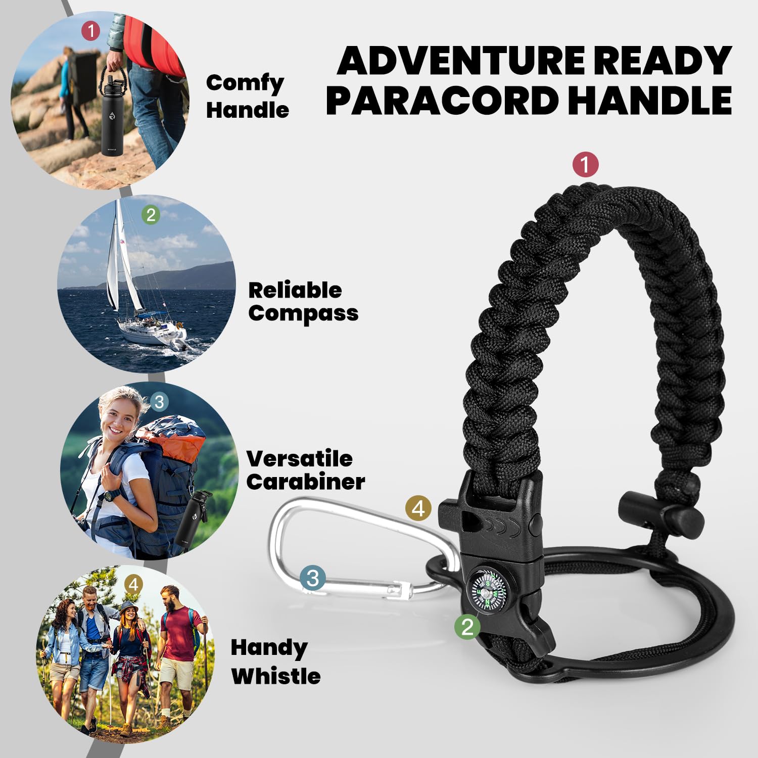 RAYMYLO asa de paracord con brújula y mosquetón útil para exteriores