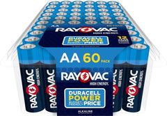Rayovac AA 60-pack front packaging showing quantity and brand benefit