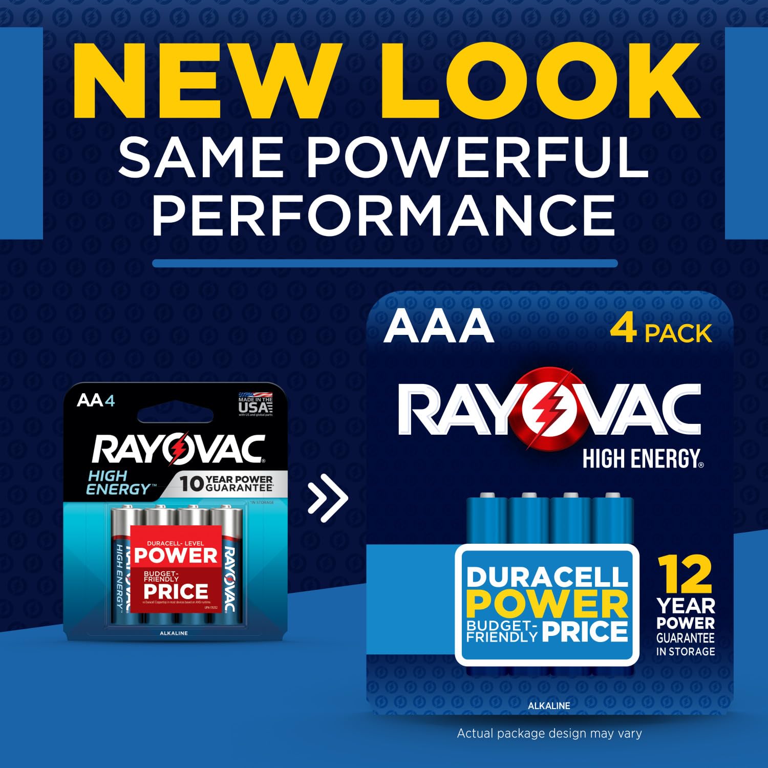 Rayovac pilas almacenadas en caja organizada, reserva larga y accesible