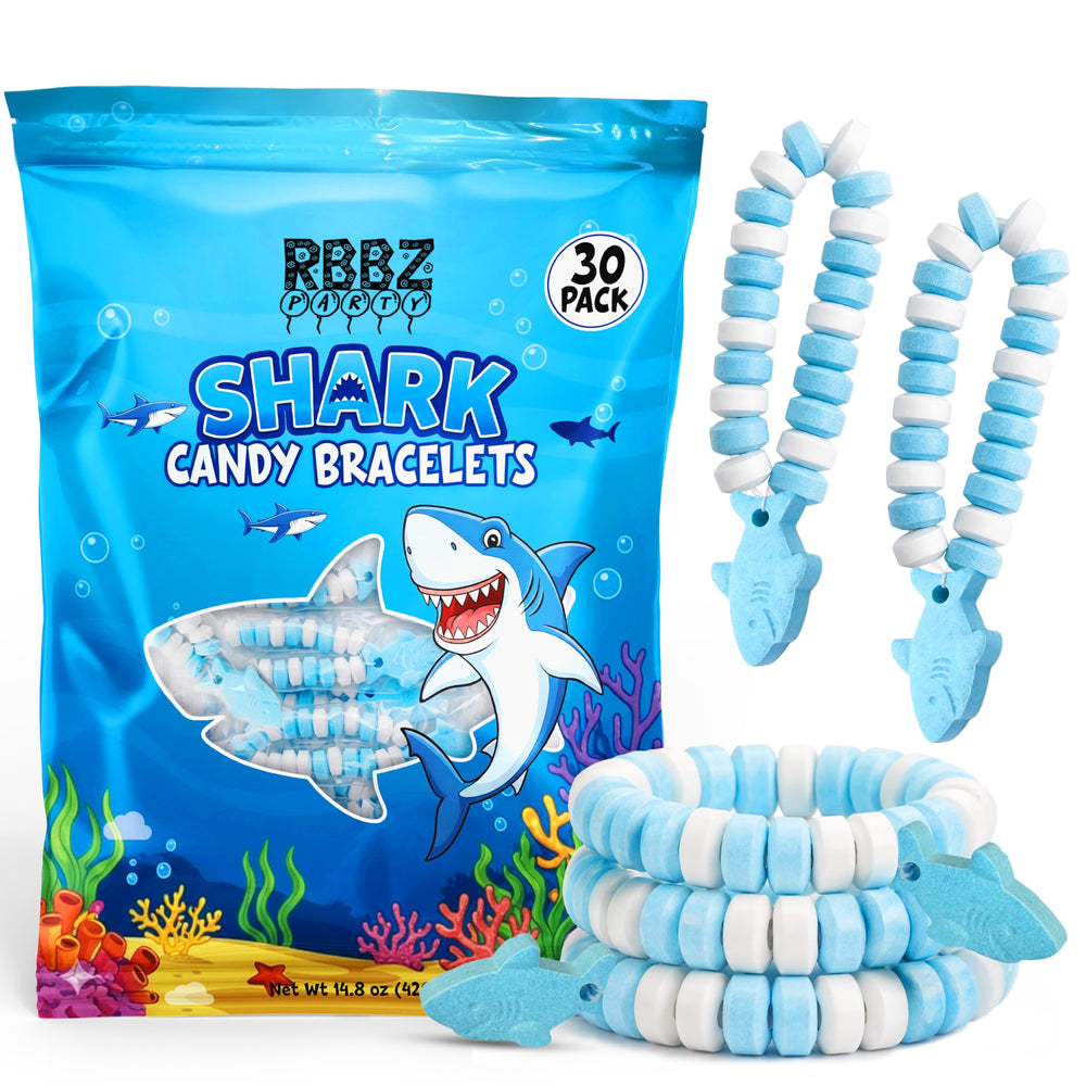 RBBZ Party empaque frontal con 30 pulseras de tiburón para fiestas