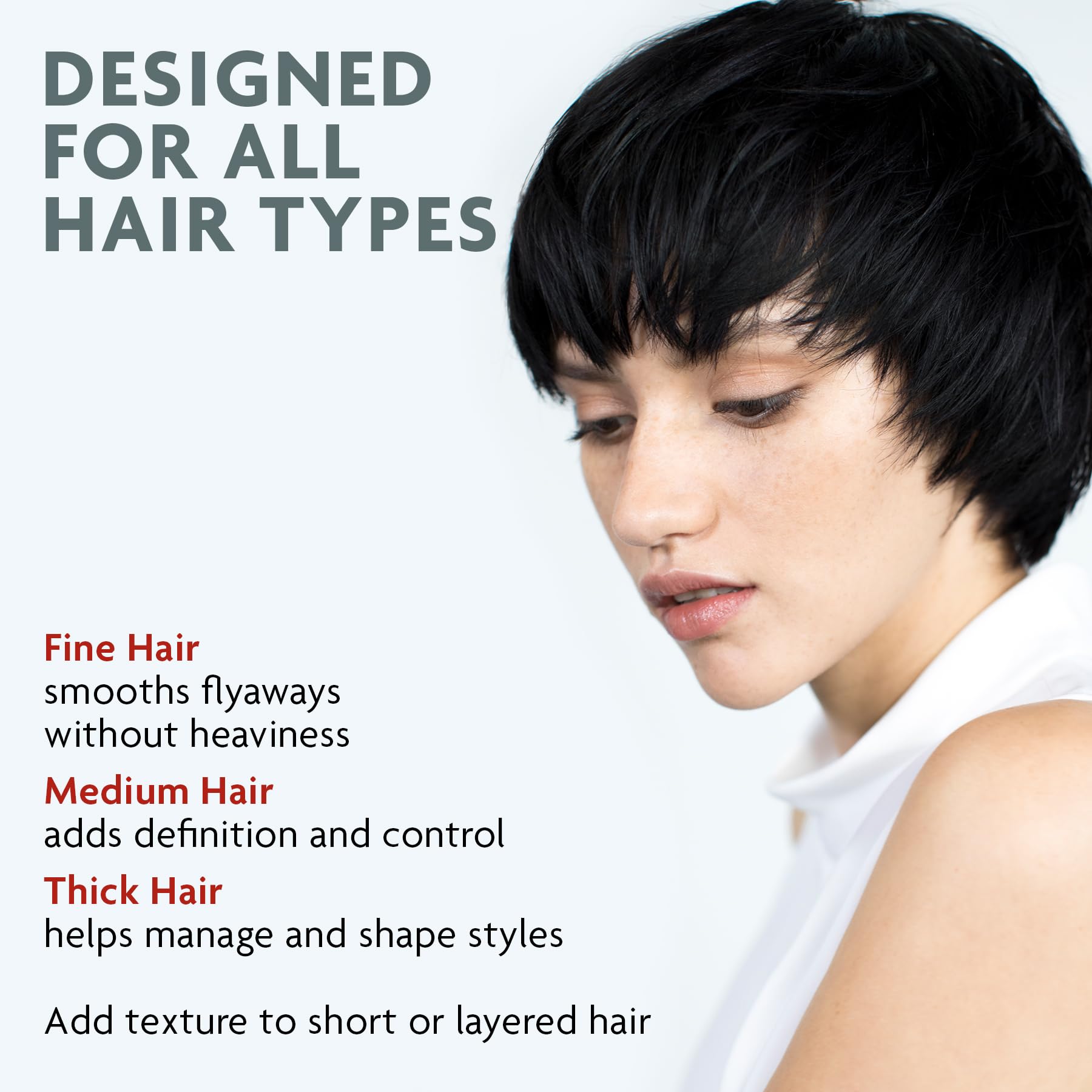 R+Co Dart aplicado en peinado definido con brillo natural y control