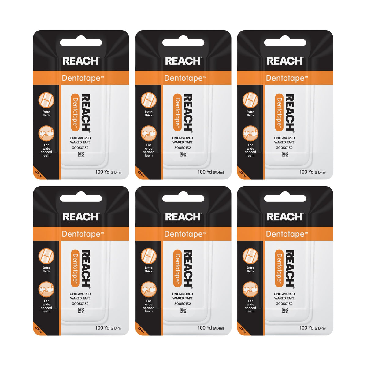 Reach dentotape vista frontal del paquete, limpieza eficaz