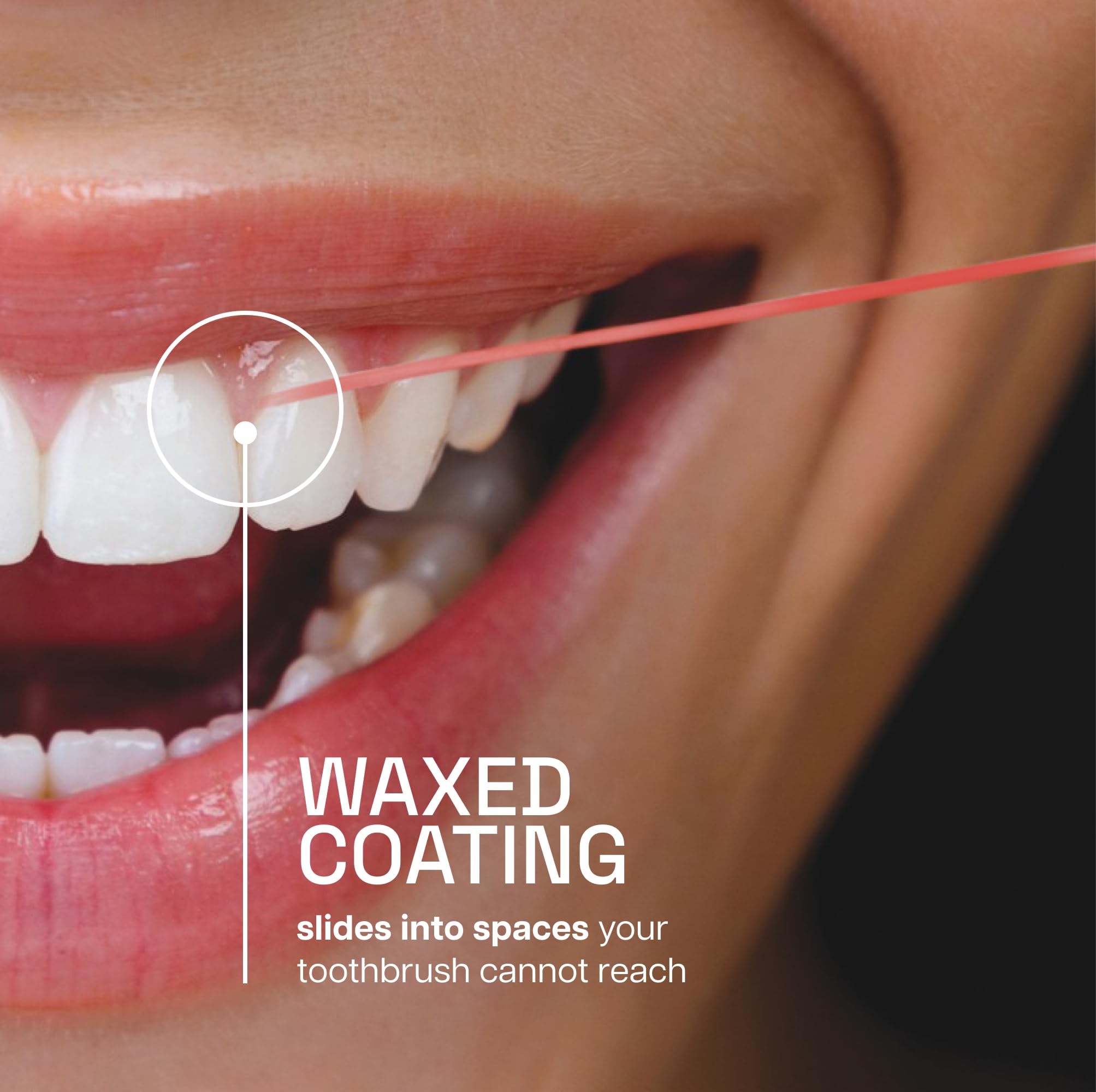 Reach carrete de hilo dental mostrando la longitud y dispensador práctico