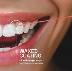 Reach carrete de hilo dental mostrando la longitud y dispensador práctico