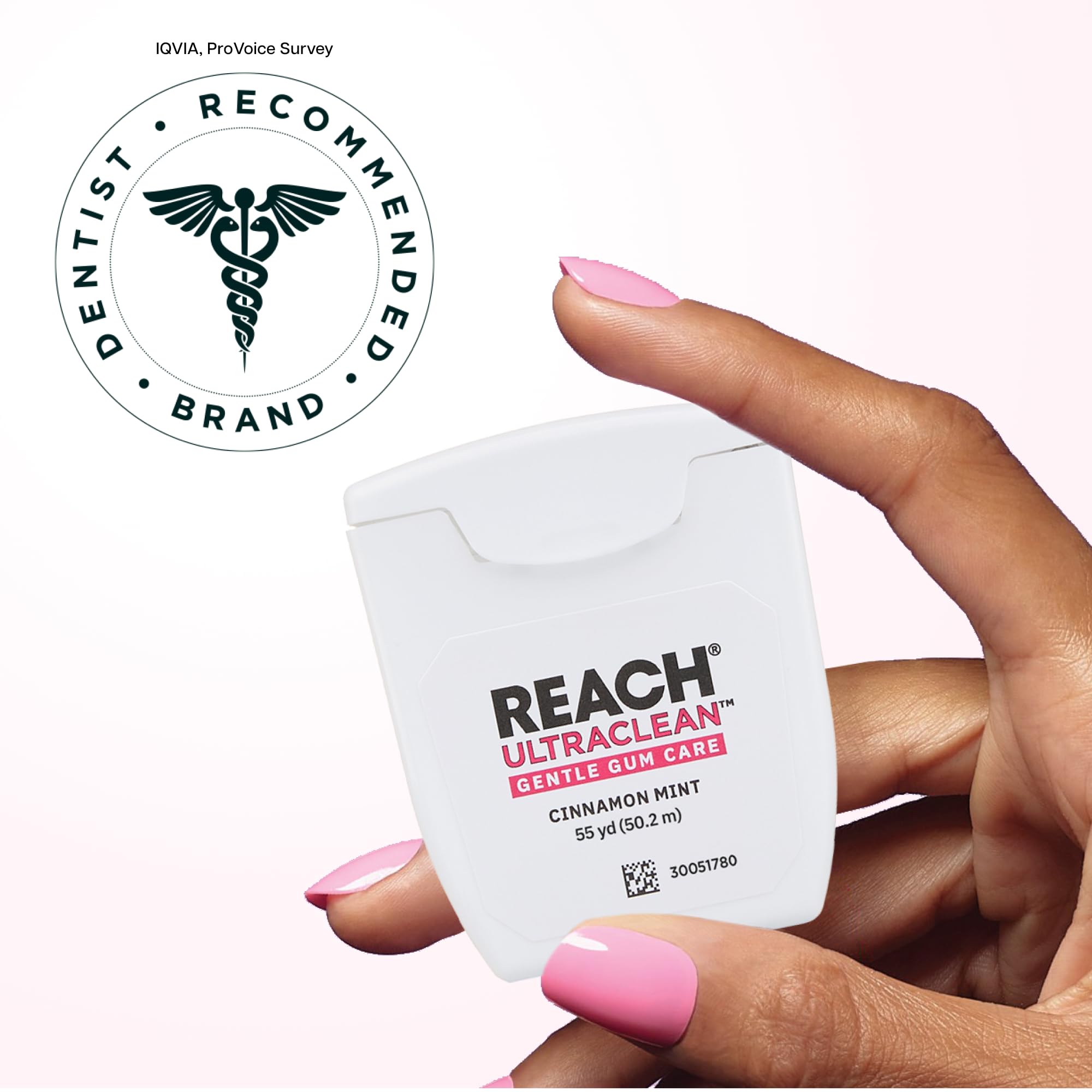 Reach frasco abierto con hilo visible enfatizando fácil extracción y manejo diario